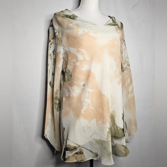 Cowl Neck Waterfall Sheer Long Sleeves Romantic Cherub X-Quisite Top Size XL - Picture 5 of 8